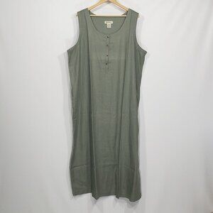 NWOT  Eddie Bauer  Olive Green Linen Sleeveless Long Shift Dress  Size XXL